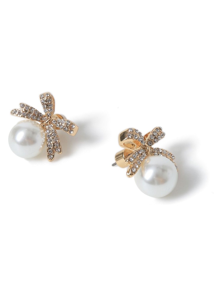 Aela Gold Tone Pearl Bow Stud Earrings - Bild 3 von 3