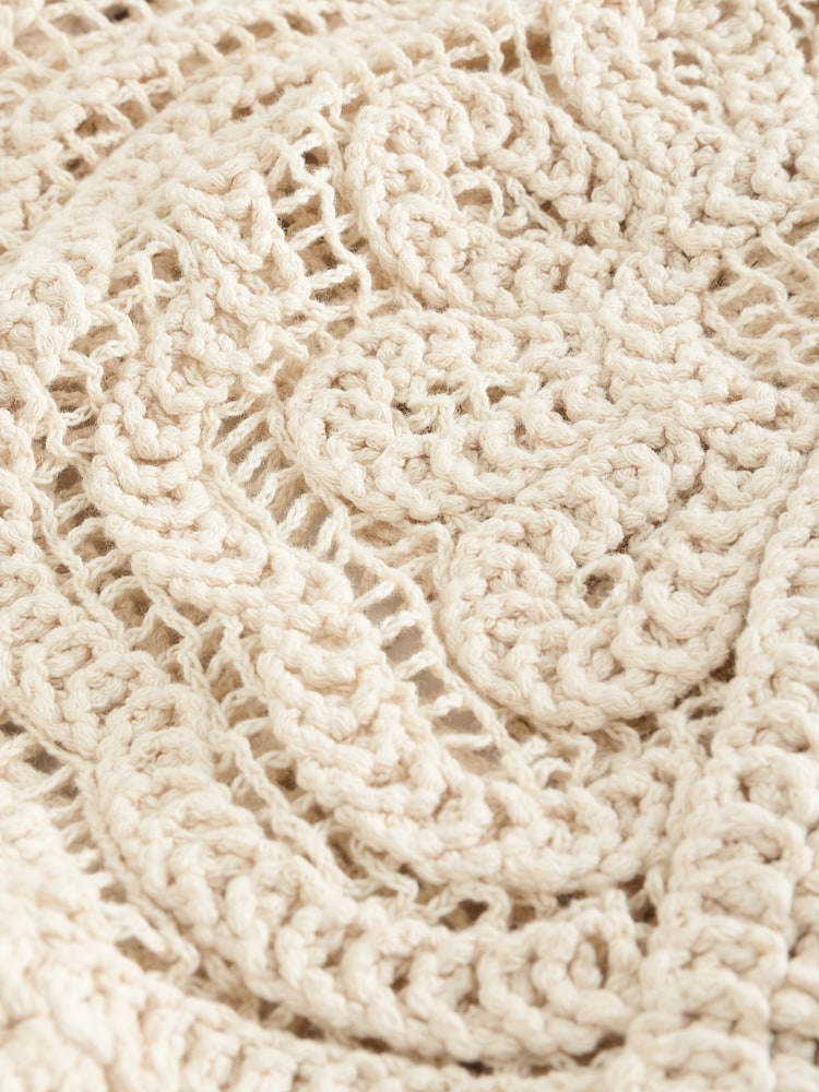 Cream Ecru 100% Cotton Floral Crochet Button Up Waistcoat - Image 6 of 6