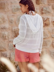 White Lightweight Mesh Stitch Hooded Cardigan - Image 3 of 8