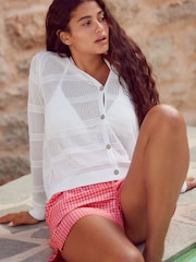 White Lightweight Mesh Stitch Hooded Cardigan - Image 4 of 8