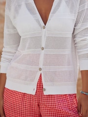 White Lightweight Mesh Stitch Hooded Cardigan - Image 5 of 8