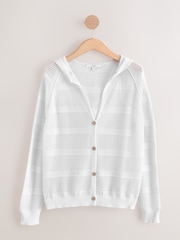 White Lightweight Mesh Stitch Hooded Cardigan - Image 6 of 8