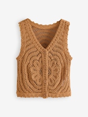 Yellow Ochre 100% Cotton Floral Crochet Button Up Waistcoat - Image 5 of 7