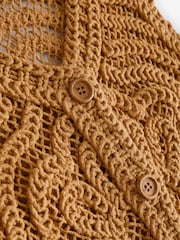 Yellow Ochre 100% Cotton Floral Crochet Button Up Waistcoat - Image 6 of 7