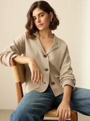Neutral 100% Cotton Smart Knitted Blazer - Image 1 of 9