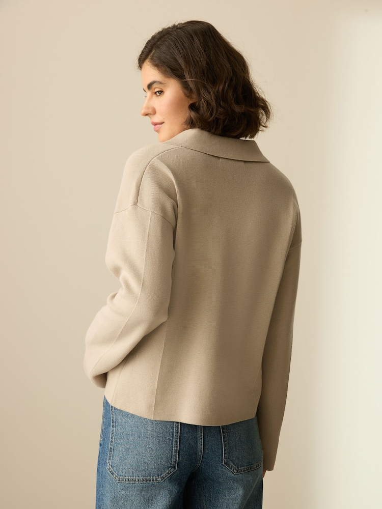 Neutral 100% Cotton Smart Knitted Blazer - Image 3 of 9