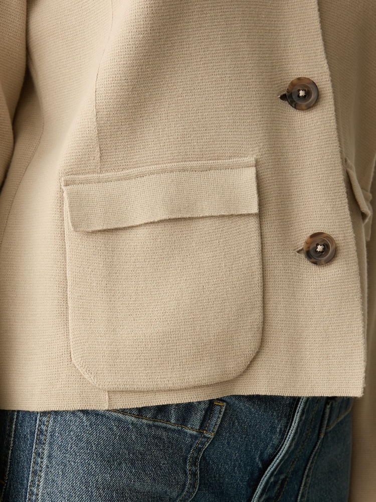 Neutral 100% Cotton Smart Knitted Blazer - Image 6 of 9