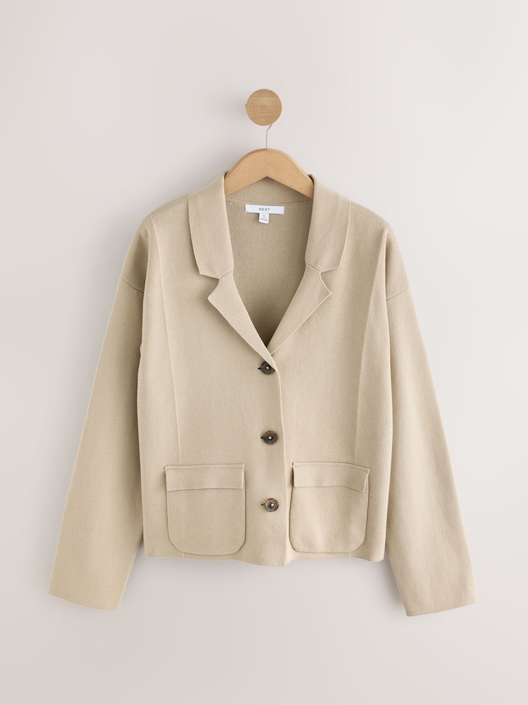 Neutral 100% Cotton Smart Knitted Blazer - Image 7 of 9