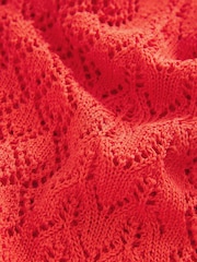Red Orange Lace Knit Tie Front Cardigan with Linen - Image 6 of 7