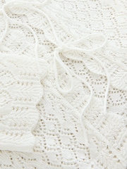White Ecru Lace Knit Tie Front Cardigan with Linen - Image 8 of 8