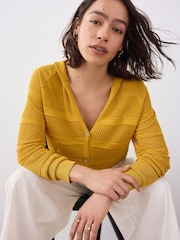 Yellow Ochre Lightweight Mesh Stitch Hooded Cardigan - Image 1 of 9