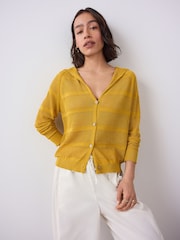 Yellow Ochre Lightweight Mesh Stitch Hooded Cardigan - Image 2 of 9
