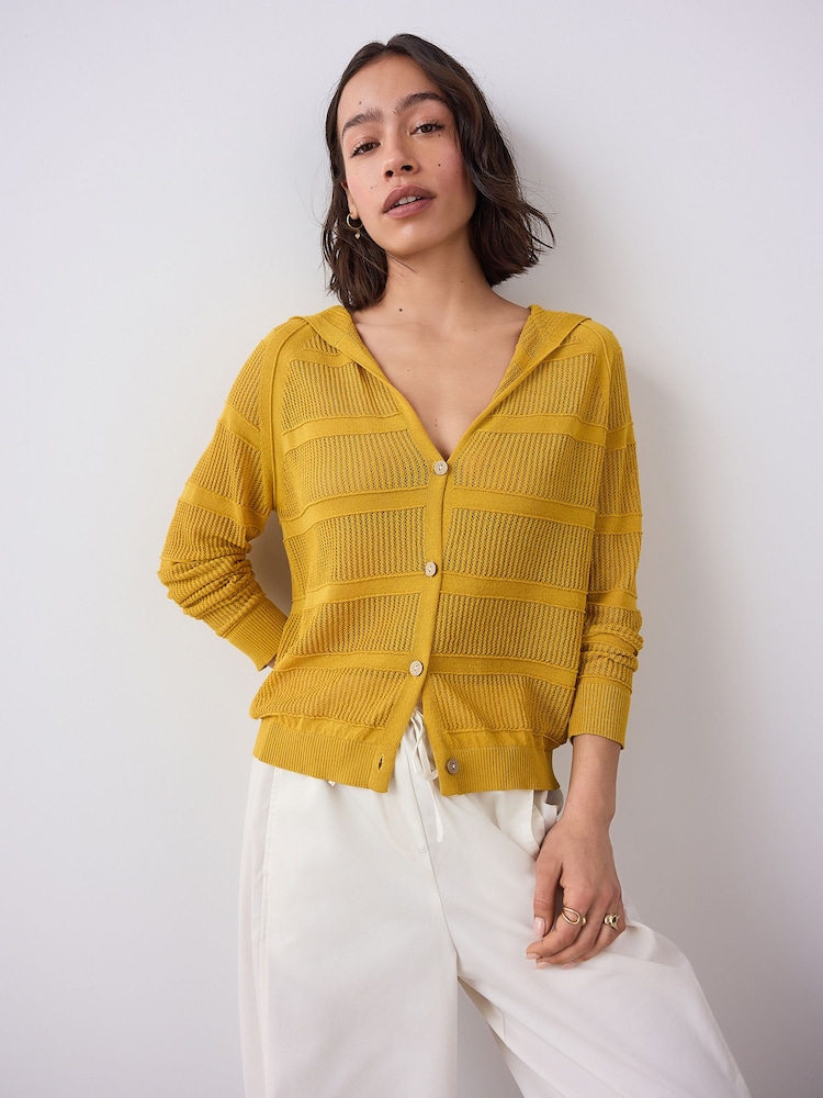 Yellow Ochre Lightweight Mesh Stitch Hooded Cardigan - Image 2 of 9
