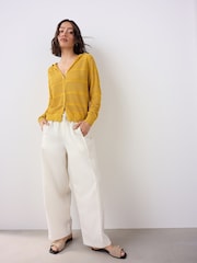Yellow Ochre Lightweight Mesh Stitch Hooded Cardigan - Image 3 of 9