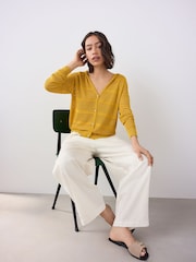 Yellow Ochre Lightweight Mesh Stitch Hooded Cardigan - Image 4 of 9