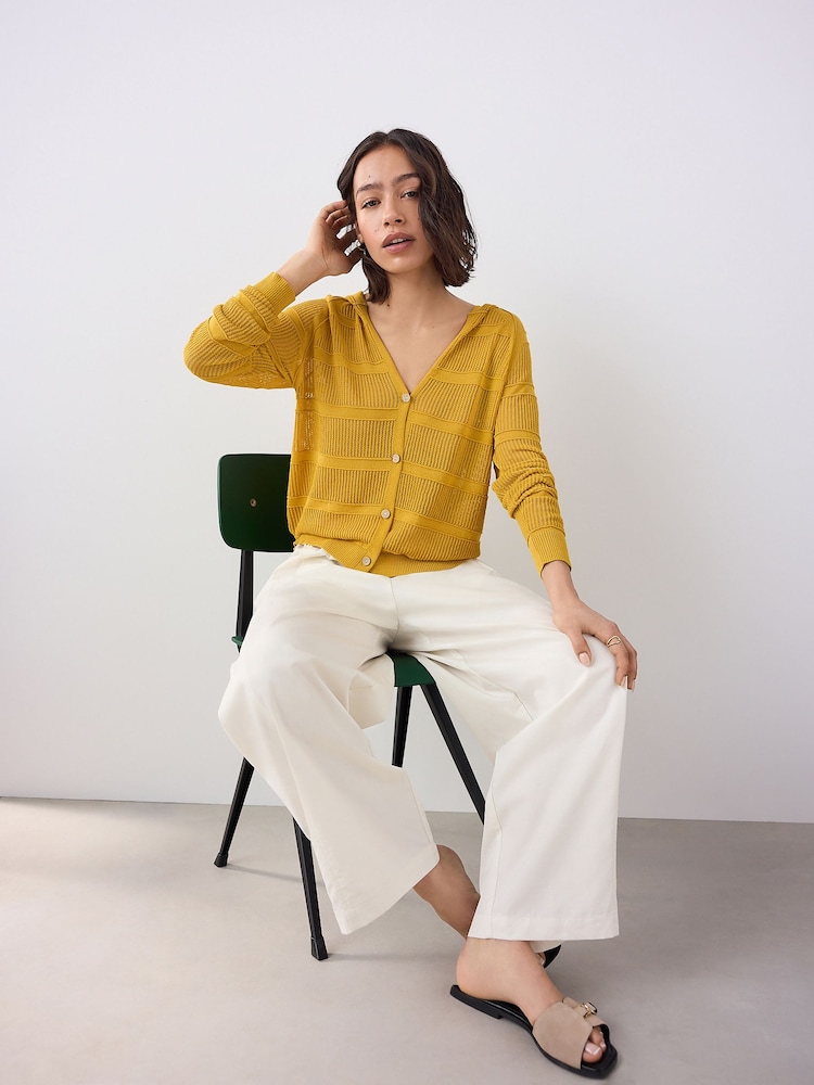 Yellow Ochre Lightweight Mesh Stitch Hooded Cardigan - Image 4 of 9