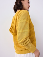 Yellow Ochre Lightweight Mesh Stitch Hooded Cardigan - Image 5 of 9