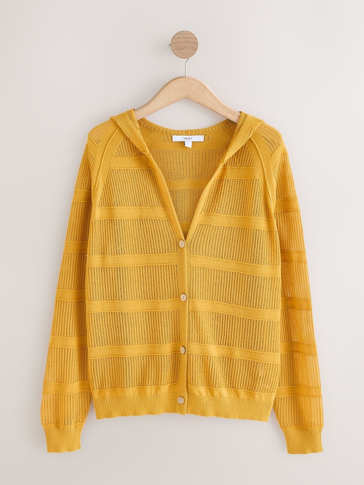 Yellow Ochre Lightweight Mesh Stitch Hooded Cardigan - Image 7 of 9