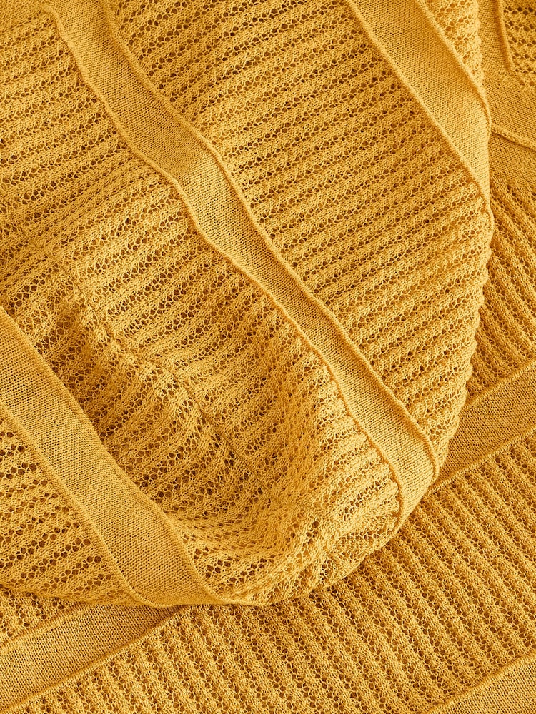 Yellow Ochre Lightweight Mesh Stitch Hooded Cardigan - Image 8 of 9