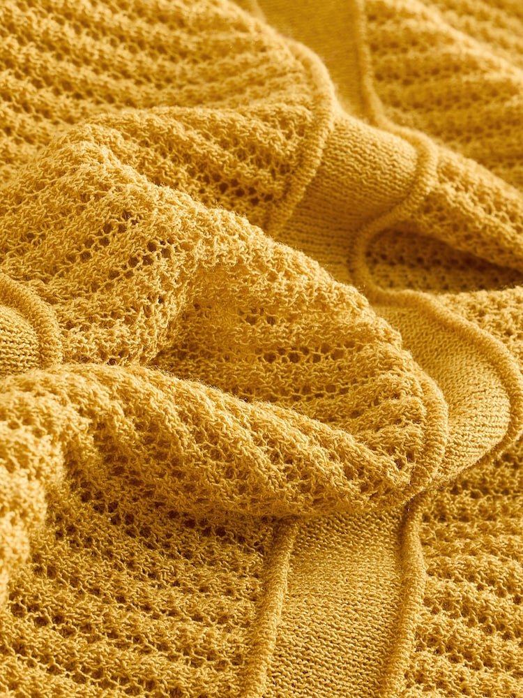 Yellow Ochre Lightweight Mesh Stitch Hooded Cardigan - Image 9 of 9