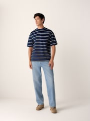Marineblau - Relaxed Fit Stripe Heavyweight 100% Cotton T-Shirt - Bild 2 von 9