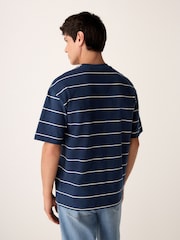 Marineblau - Relaxed Fit Stripe Heavyweight 100% Cotton T-Shirt - Bild 3 von 9