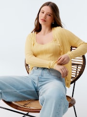 Yellow Fine Knit Ribbed Button Up Co-Ord Cardigan - Image 1 of 9