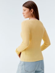 Yellow Fine Knit Ribbed Button Up Co-Ord Cardigan - Image 3 of 9