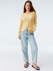 Yellow Fine Knit Ribbed Button Up Co-Ord Cardigan - Image 4 of 9