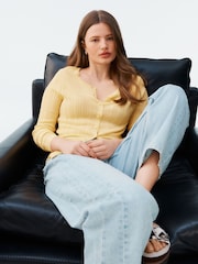 Yellow Fine Knit Ribbed Button Up Co-Ord Cardigan - Image 5 of 9