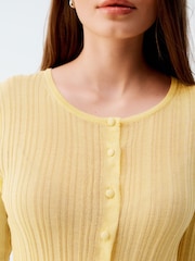 Yellow Fine Knit Ribbed Button Up Co-Ord Cardigan - Image 6 of 9