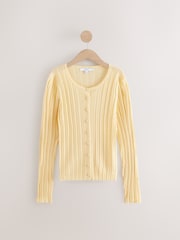 Yellow Fine Knit Ribbed Button Up Co-Ord Cardigan - Image 7 of 9