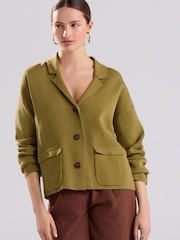 Green Olive 100% Cotton Smart Knitted Blazer - Image 1 of 7
