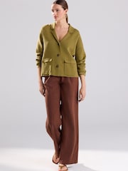 Green Olive 100% Cotton Smart Knitted Blazer - Image 2 of 7