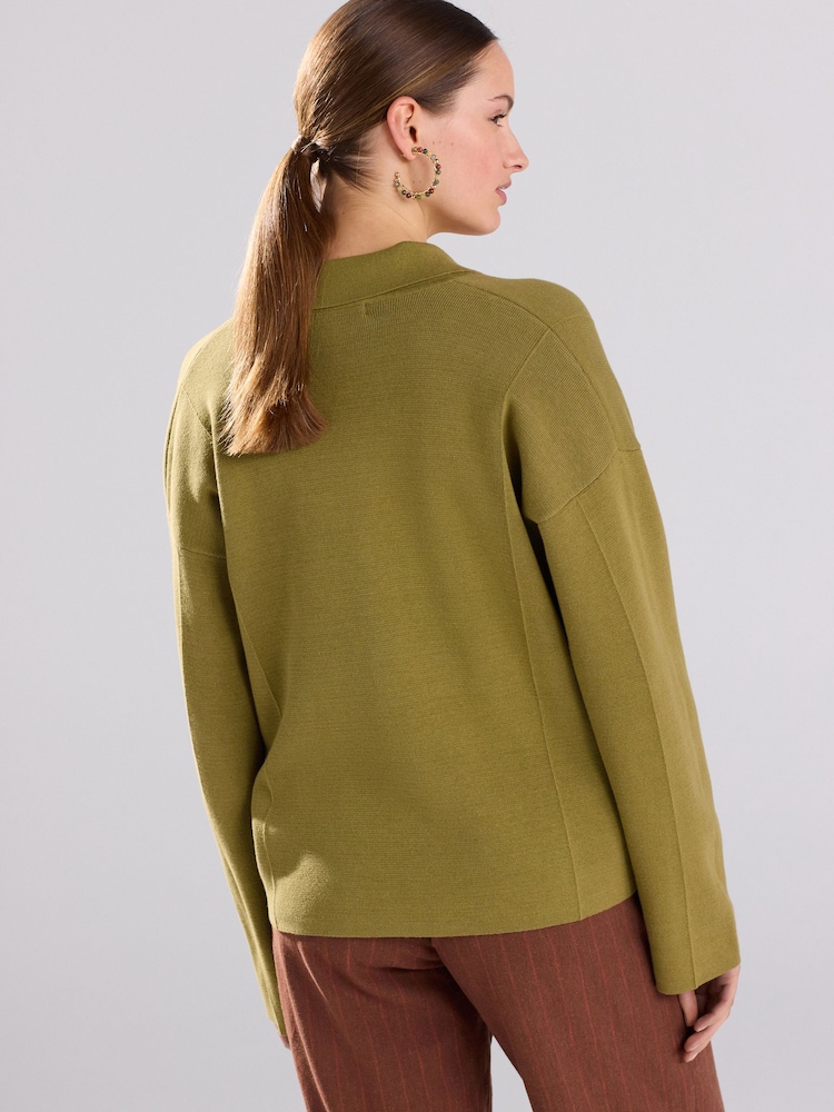 Green Olive 100% Cotton Smart Knitted Blazer - Image 3 of 7