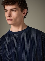 Indigo Blue Textured Vertical Stripe T-Shirt - Image 1 of 8