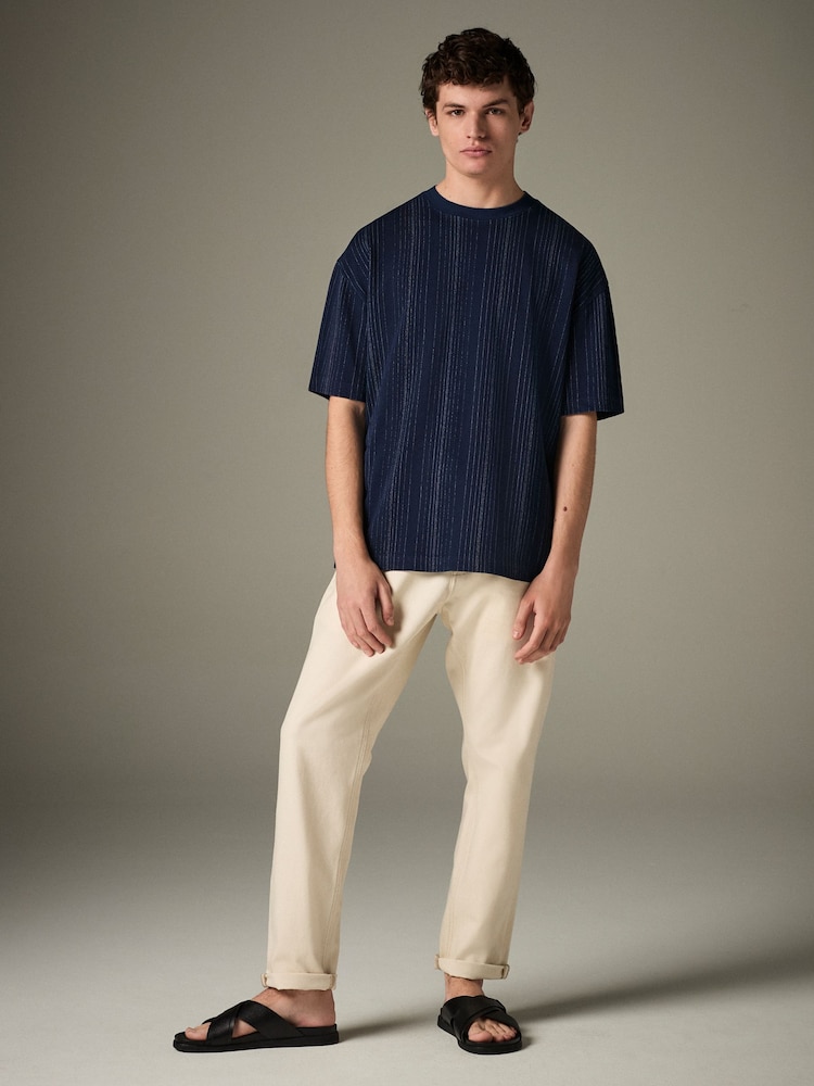 Indigo Blue Textured Vertical Stripe T-Shirt - Image 2 of 8