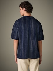 Indigo Blue Textured Vertical Stripe T-Shirt - Image 4 of 8