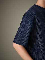 Indigo Blue Textured Vertical Stripe T-Shirt - Image 5 of 8