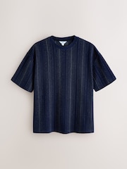 Indigo Blue Textured Vertical Stripe T-Shirt - Image 6 of 8