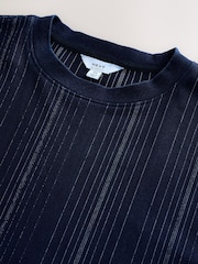 Indigo Blue Textured Vertical Stripe T-Shirt - Image 8 of 8