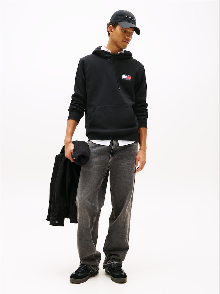 Tommy Jeans Black Essential Flag Hoodies - Image 2 of 7