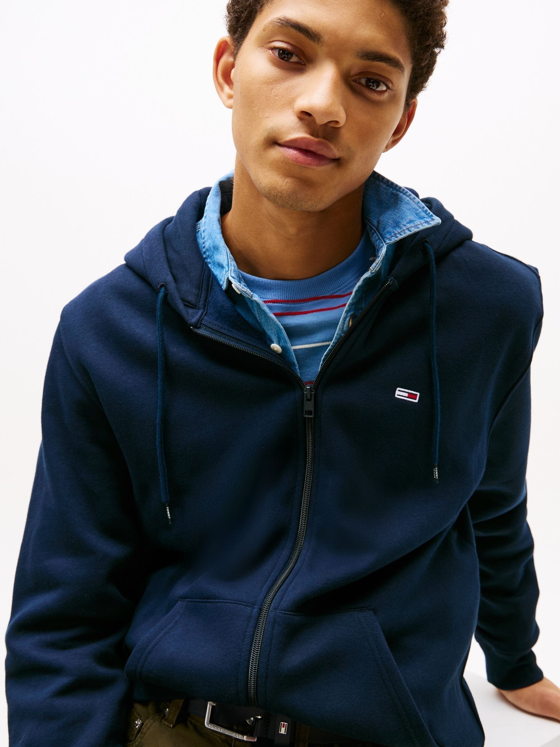 Buy Tommy Jeans Blue Grey Flag Zip Up Hoodies from Next Romania