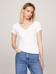 Tommy Jeans White Slim Essential T-Shirt - Image 1 of 7