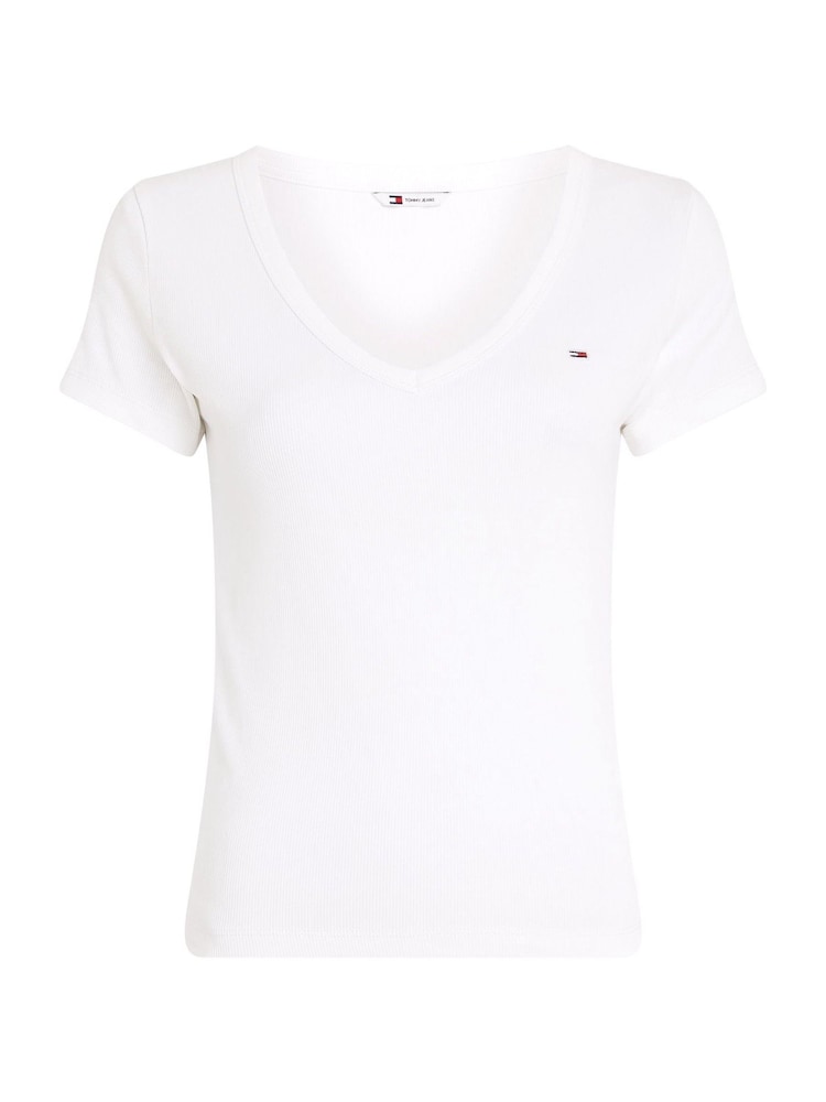 Tommy Jeans White Slim Essential T-Shirt - Image 5 of 7