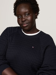 Tommy Hilfiger Blue 100% Cotton Cable Jumper - Image 3 of 5