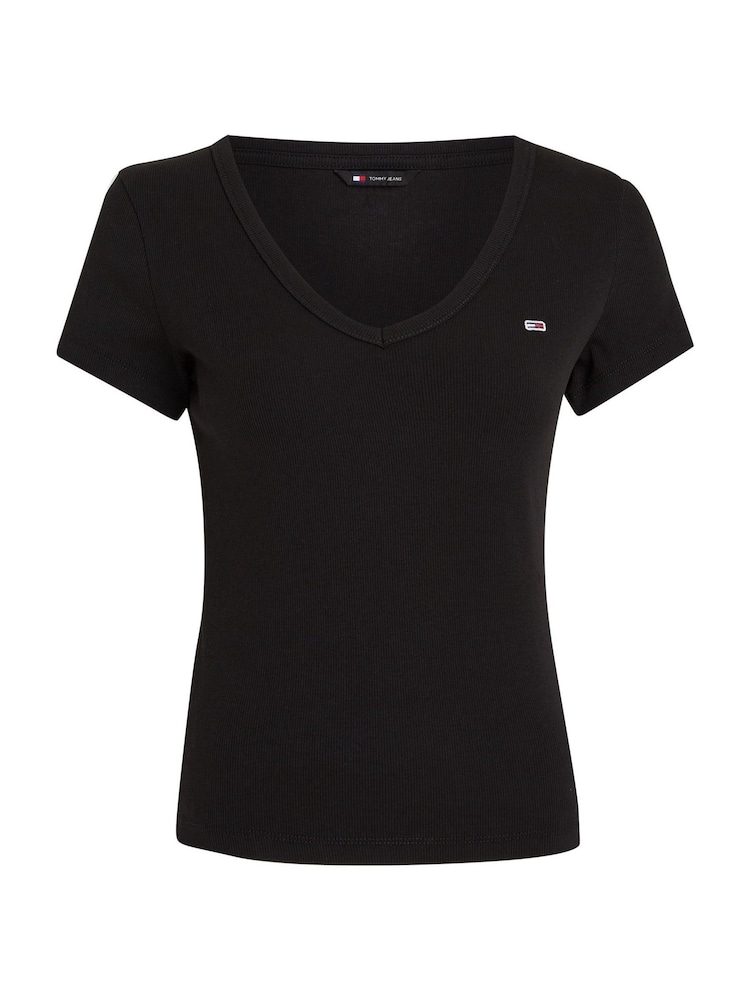 Tommy Jeans Black Slim Essential T-Shirt - Image 1 of 5