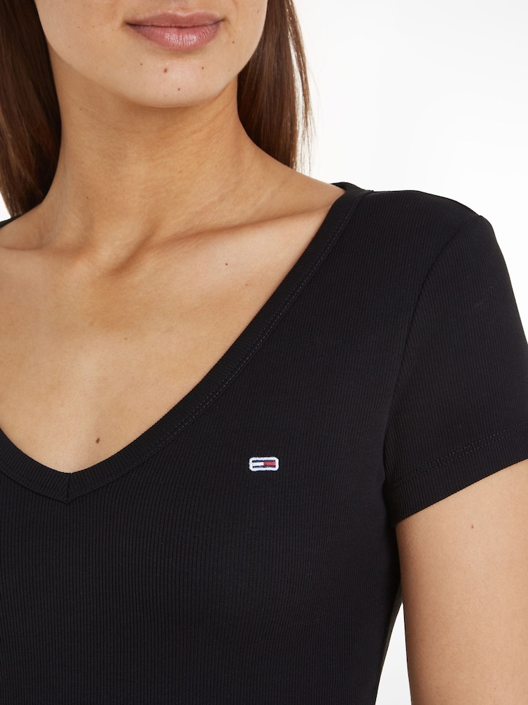 Tommy Jeans Black Slim Essential T-Shirt - Image 4 of 5