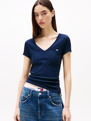 Tommy Jeans Blue Slim Essential T-Shirt - Image 1 of 7