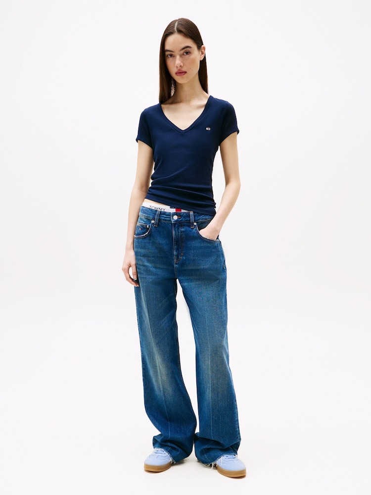 Tommy Jeans Blue Slim Essential T-Shirt - Image 2 of 7